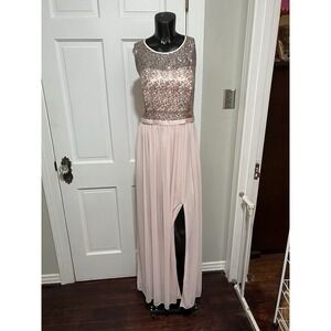 Light Pink Sequin Long Bridesmaid Formal Pageant Homecoming Prom Dress Size 12